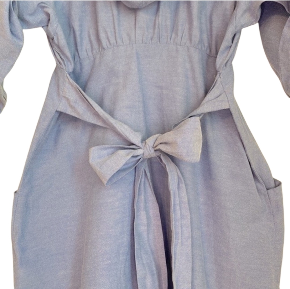 Eloise | Embroidered + Hooded Jean Dress w|pockets - Picture 3 of 11
